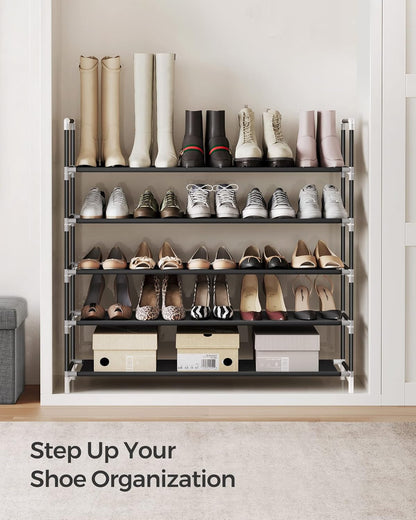 5-Tier Shoe Rack, Shoe Storage for Hallway Closet, Slim and Space-Saving, Metal Frame, Non-Woven Fabric Shelves, Black ULSH55H