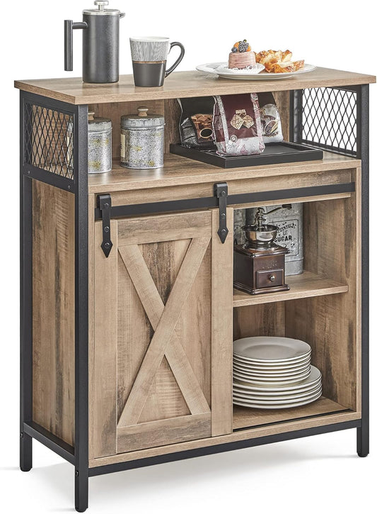 Buffet Cabinet, Coffee Bar Storage Cabinet, Sideboard with 1 Sliding Barn Door, Adjustable Shelves, 11.8 X 27.6 X 31.5 Inches, for Living Room, Camel Brown and Ink Black ULSC089B50
