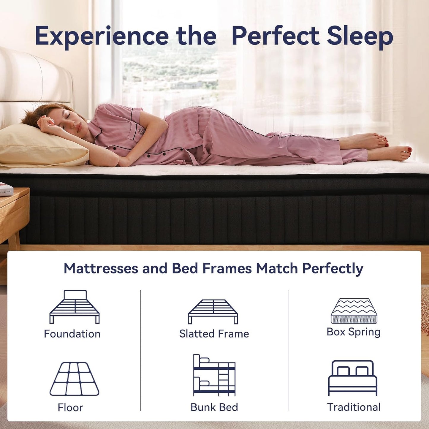 Queen Mattress, 12 Inch Queen Hybrid Mattress in a Box, Upgrade Individually Pocket Springs, Medium Firm, Pressure Relief, Breathable Comfort and Durable, Certipur-Us Certified