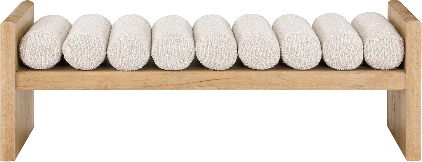 179Cream Waverly Collection Modern | Contemporary Bench with Solid Wood Rich Natural Finish, Luxurious Cream Boucle Fabric, 52" W X 19" D X 18" H, Cream