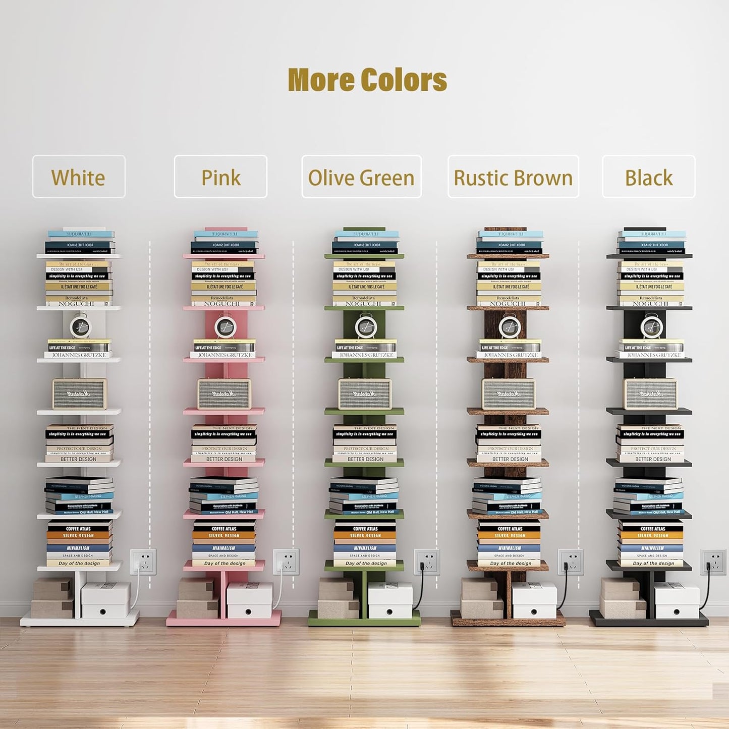 Narrow Bookshelf, 8-Tier Bookcase with LED Lights, Spine Book Shelf for Small Space, Corner Standing Shelf for Living Room, Office, Study, Entryway, White BS06BW008L