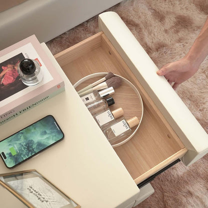 Smart Nightstand with Wireless Charging, USB & Type-C Ports – Modern White Leather Night Stand with 2 Drawers, Bedside Table for Bedroom