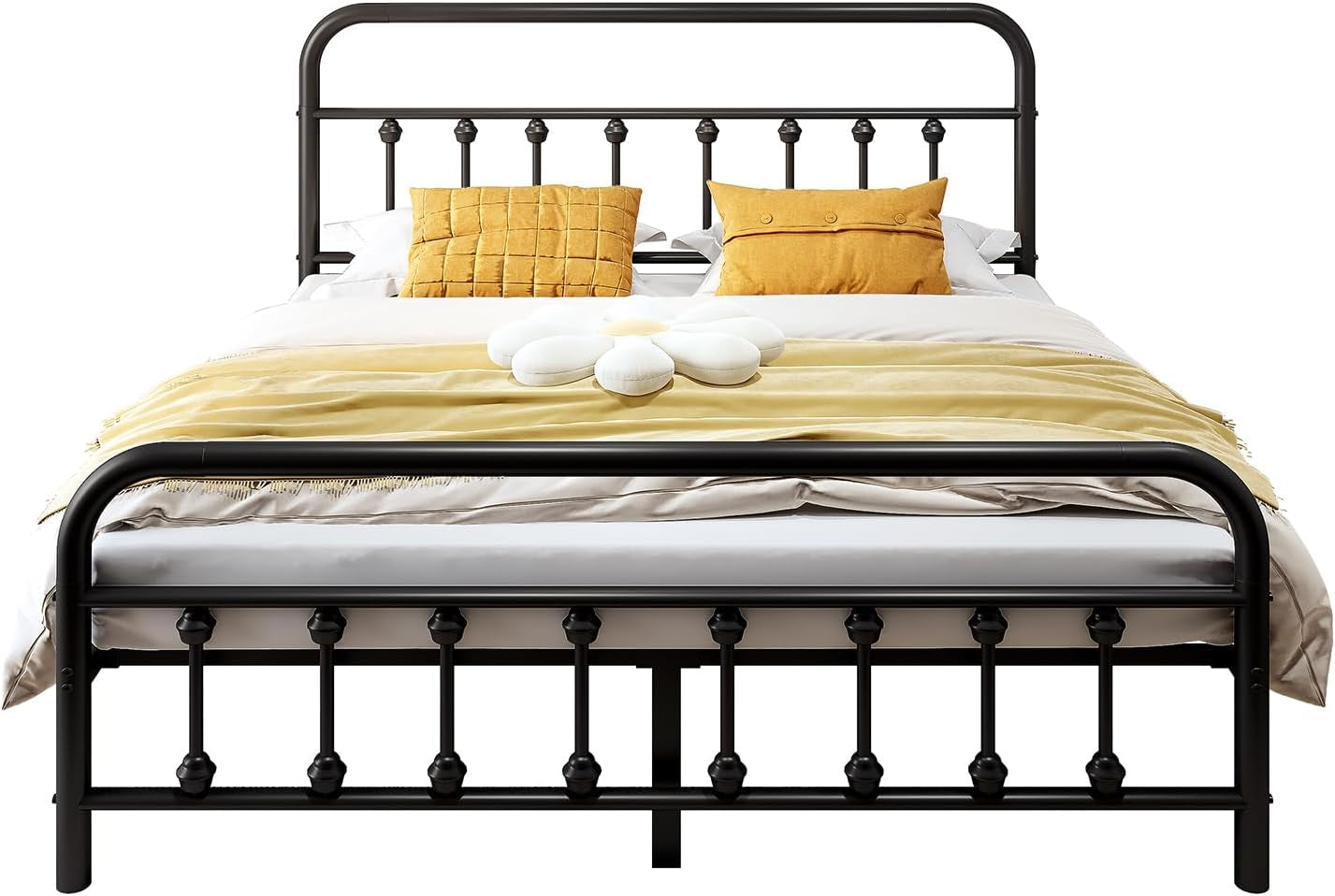Metal Bed Frame,Queen Size Bed Frame with Headboard,Structurally Stable, Heavy Duty Steel Slat Supported,Under Bed Storage,No Box Spring Needed,14 Inch,Black