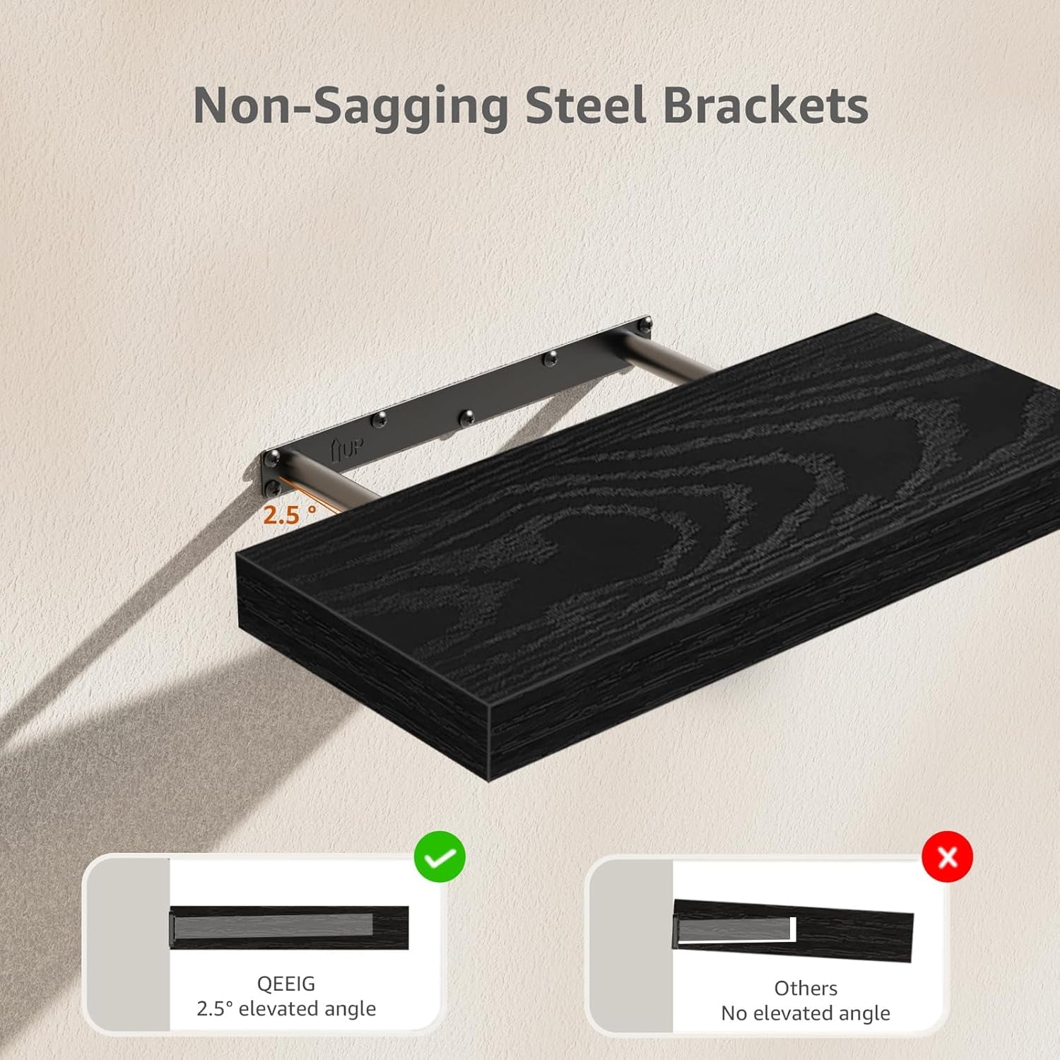 Bathroom Floating Shelves over Toilet - Wall Mounted Shelf Toilet Paper Storage Farmhouse 16 Inch Set of 3, Black (027-40B3)