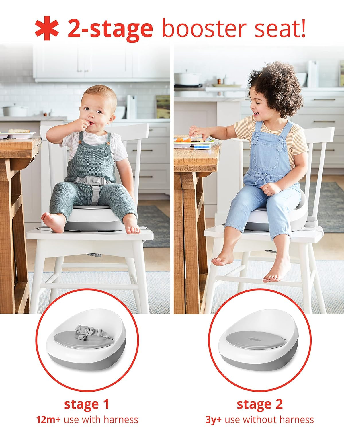 Booster Seat for Dining Table, Sleek Seat Booster, Grey/White