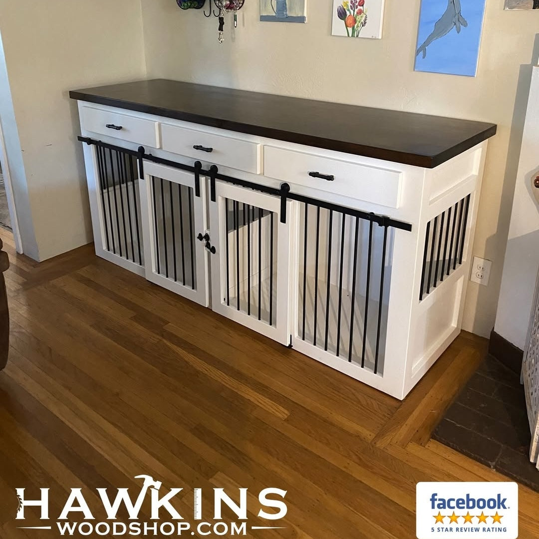 Custom Dog Crate Furniture | End Table | Double Door | Solid Wood Kennels in Many Sizes | Dog TV Stand | Made in USA