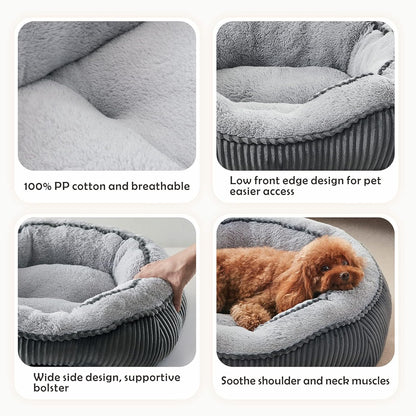 Dog Beds for Small Medium Large Dogs & Cats. Washable Pet Bed, Orthopedic Dog Sofa Bed, Luxury Wide Side Fancy Design, Soft Calming Sleeping Warming Puppy Bed, Anti-Slip Bottom