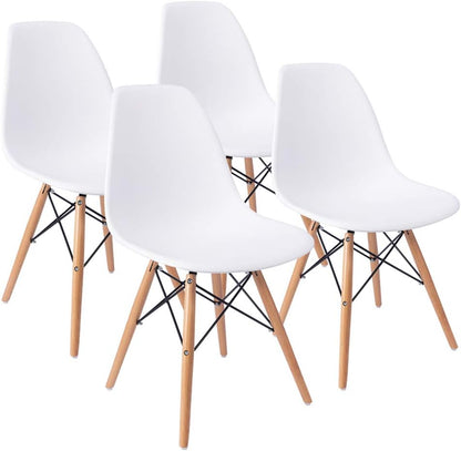 Modern Style Dining Chair Mid Century Modern DSW Chair, Shell Lounge Plastic Chair for Kitchen, Dining, Bedroom, Living Room Side Chairs Set of 4(White)