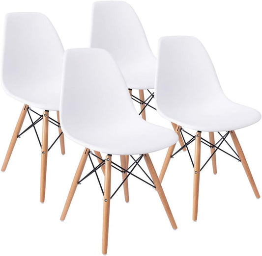 Modern Style Dining Chair Mid Century Modern DSW Chair, Shell Lounge Plastic Chair for Kitchen, Dining, Bedroom, Living Room Side Chairs Set of 4(White)