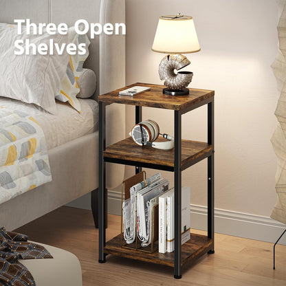 3 Tier Side Table, End Table Night Stand Sofa Table Shelf for Living Room, Rustic Brown