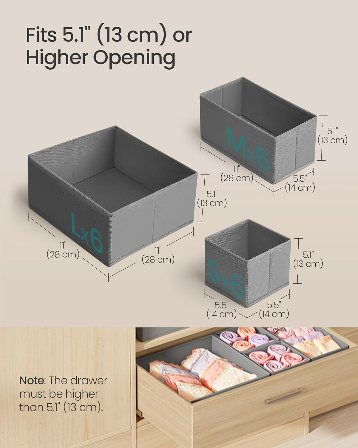Drawer Organizers, Dresser Divider Organizers, Set of 18, Foldable Fabric Storage Boxes for Socks, Underwear, Bras, Ties, Scarves, Dove Gray URDZ006G05