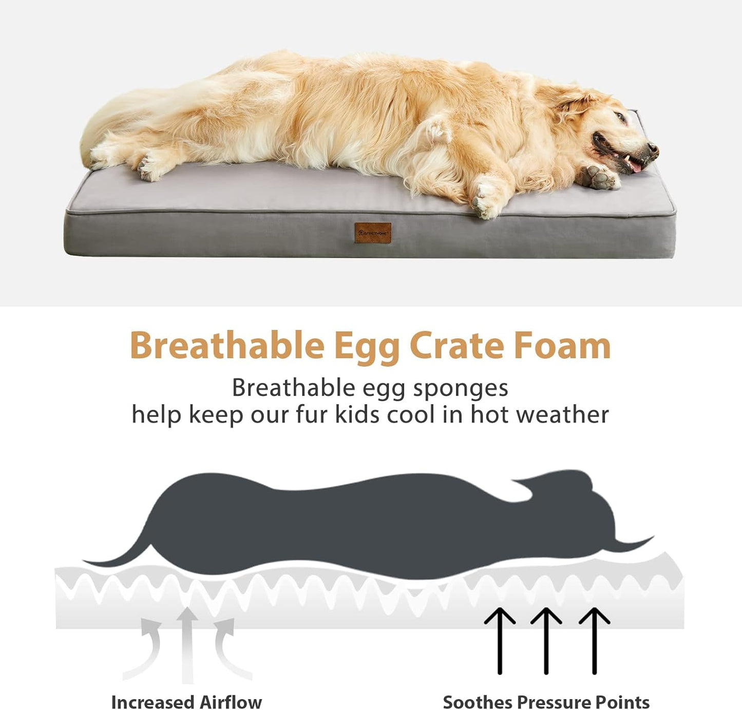 Outdoor Dog Beds for Large Dogs, Waterproof Dog Bed for Medium, Large, Extra Large Dogs, Orthopedic Pet Bed with Removable Washable Cover, Egg Crate Foam Pet Bed Mat. (36 X 27 In, Grey)