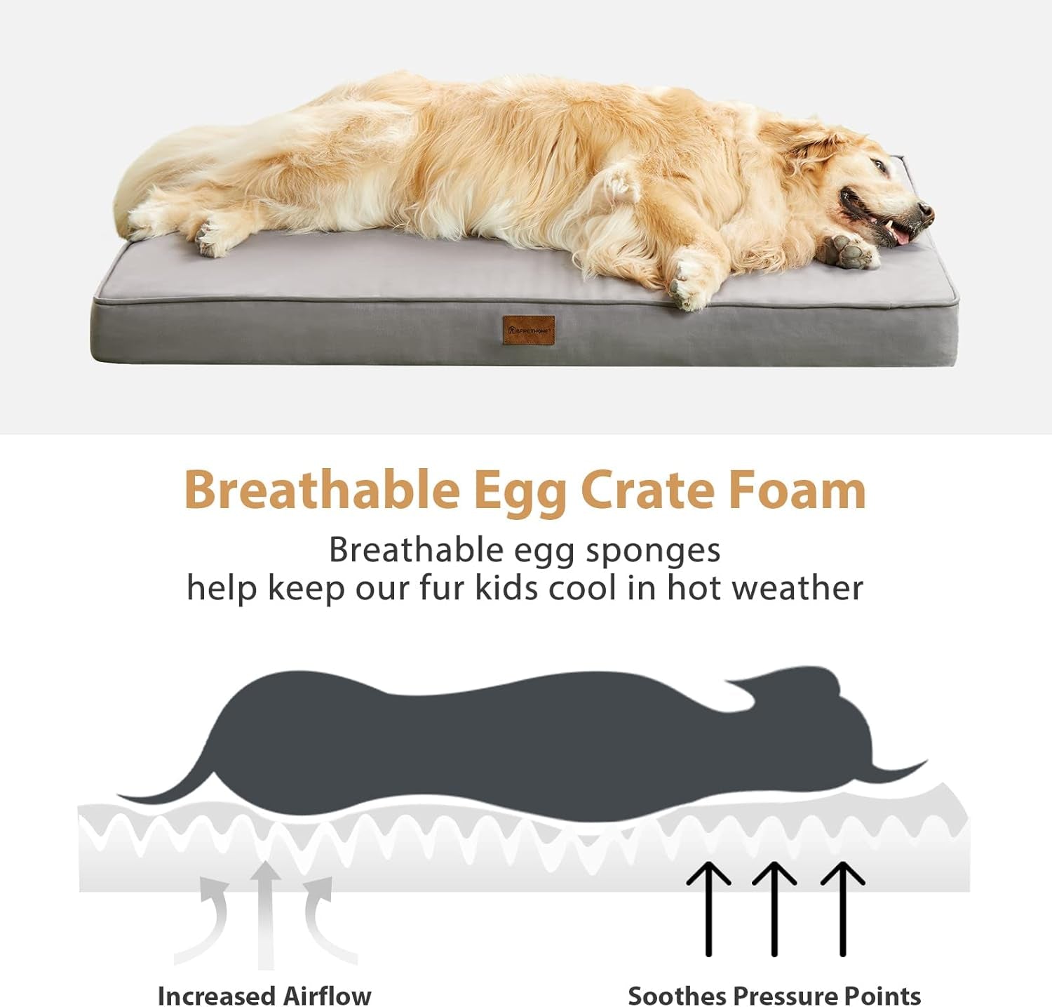 Outdoor Dog Beds for Large Dogs, Waterproof Dog Bed for Medium, Large, Extra Large Dogs, Orthopedic Pet Bed with Removable Washable Cover, Egg Crate Foam Pet Bed Mat. (36 X 27 In, Grey)
