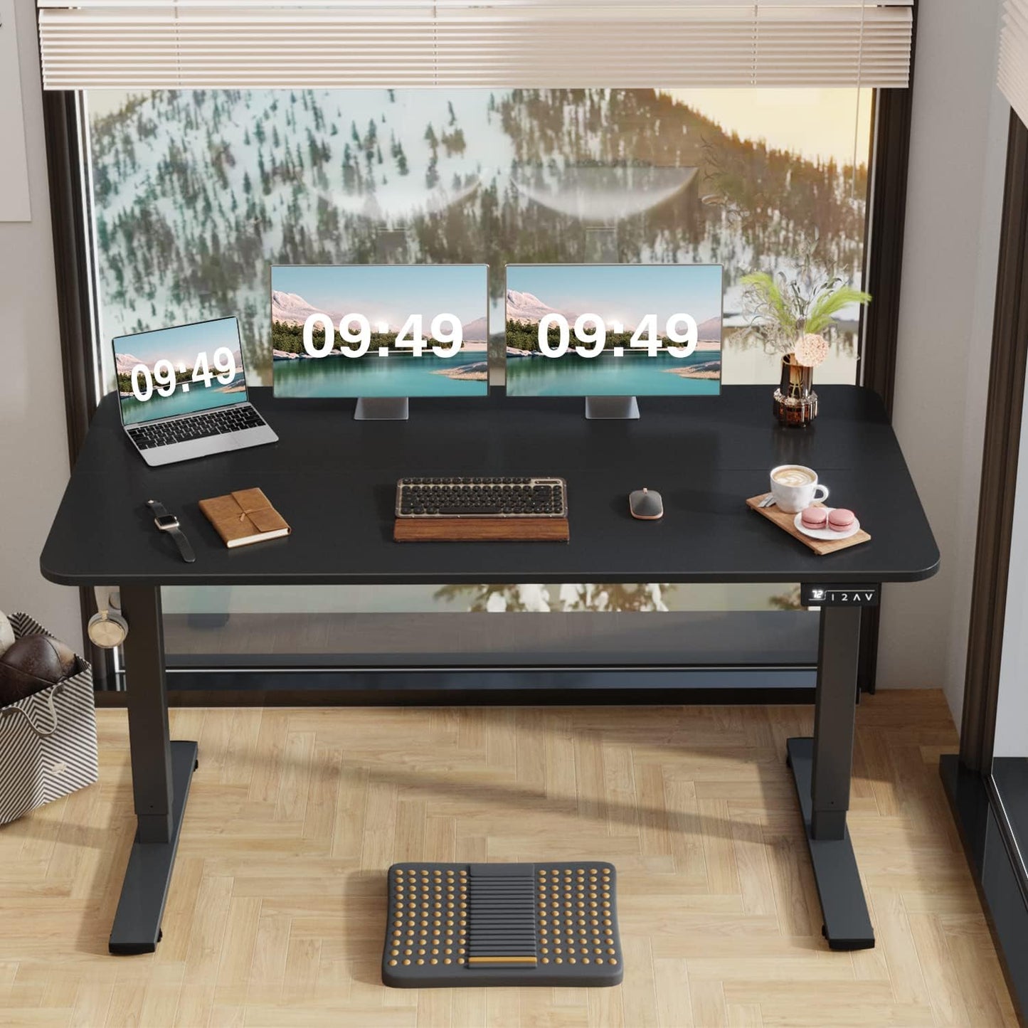 55 X 24 Inches Electric Height Adjustable Standing Desk Large Sit Stand up Desk Home Office Computer Desk Memory Preset with T-Shaped Metal Bracket, Black