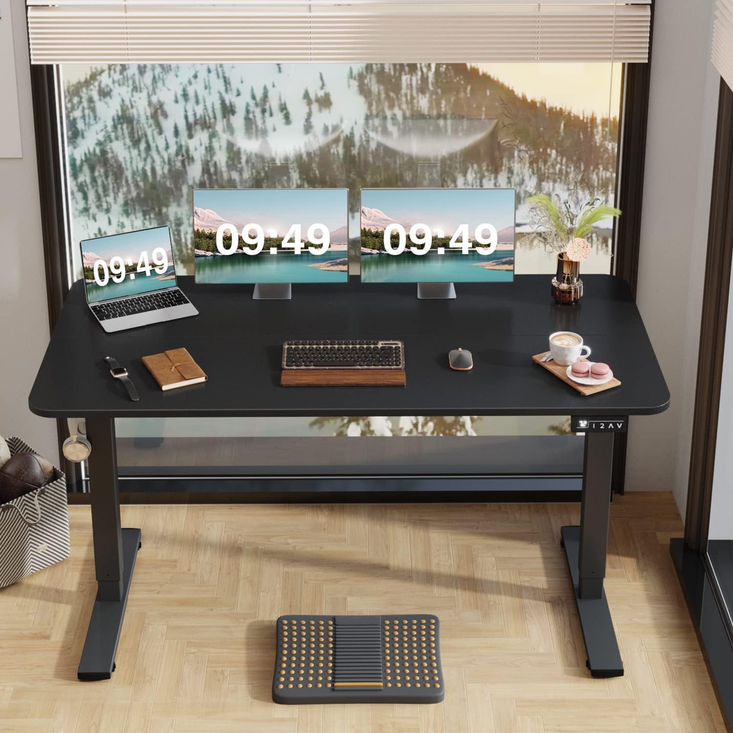 55 X 24 Inches Electric Height Adjustable Standing Desk Large Sit Stand up Desk Home Office Computer Desk Memory Preset with T-Shaped Metal Bracket, Black