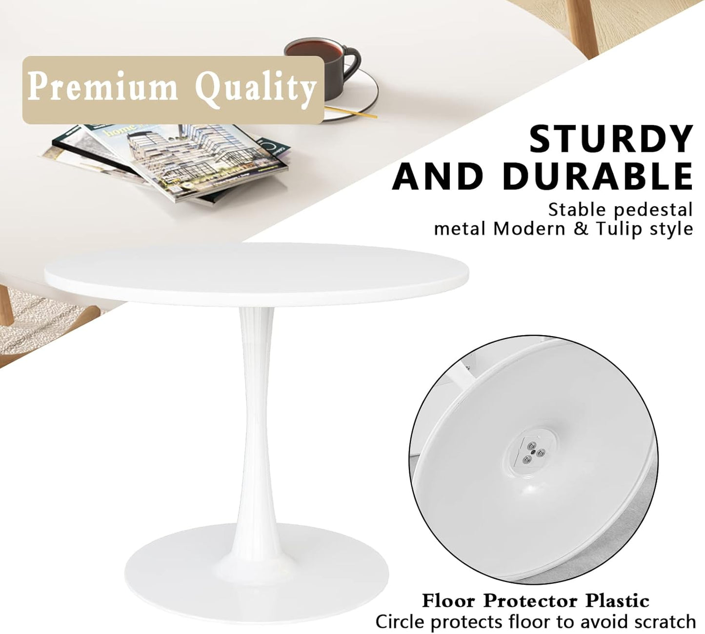 White round Dining Table, 31.5" Tulip Kitchen Dining Table for 2-4 People with MDF Table Top & Pedestal Base, Modern Minimalist Design