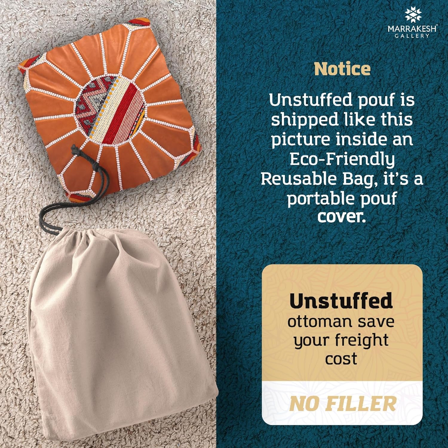 Bohemian Unstuffed Moroccan Pouf Ottoman, round Ottoman Foot Rest, Handmade Bean Bag with Large Storage - Cover Floor Chair for Living Room, Bedroom - Ideal as Wedding Gifts