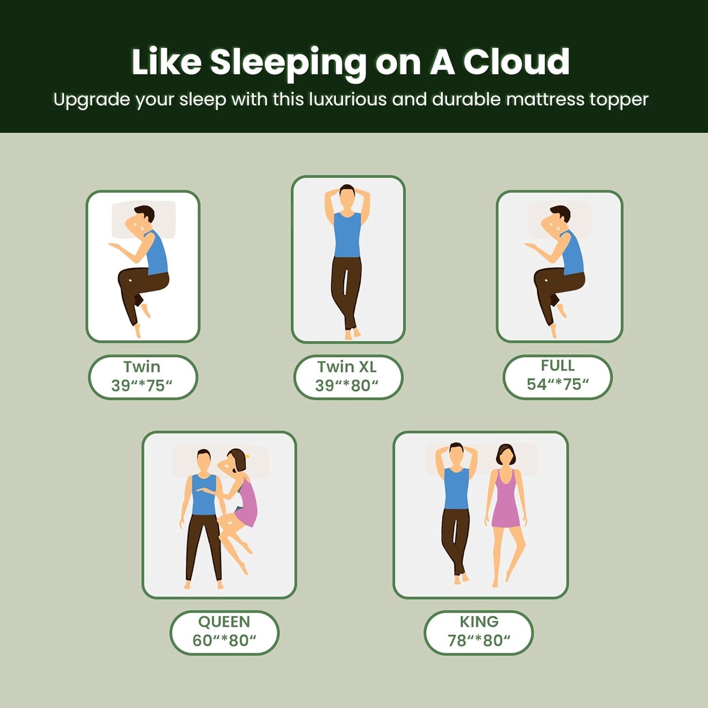 Queen Mattress Topper - Bamboo Viscose Mattress Protector, Bedding Mattress Pad for Back Pain Relief, Queen Size