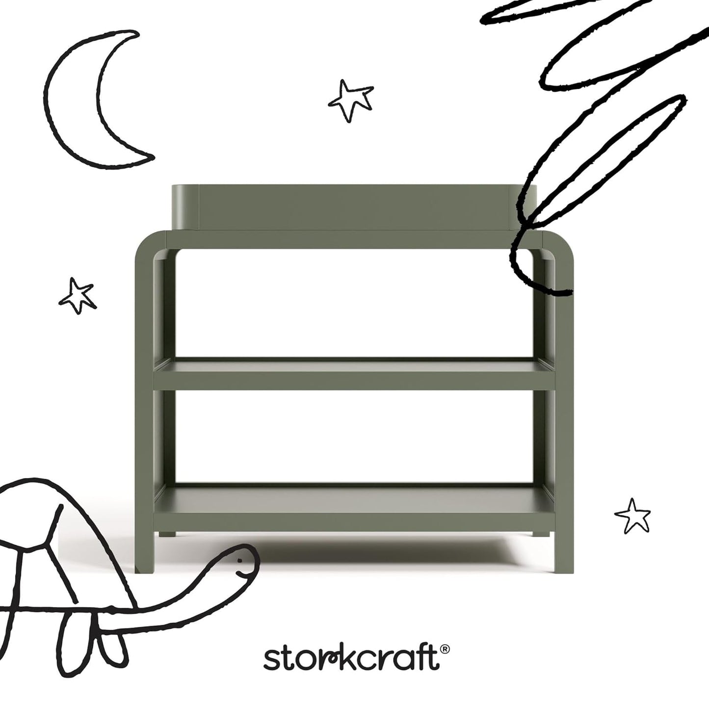 Santos Changing Table (Olive) – GREENGUARD Gold Certified Baby Changing Table, Solid Wood Changing Table for Baby, Removable Changing Topper Fits Standard-Size Changing Pad