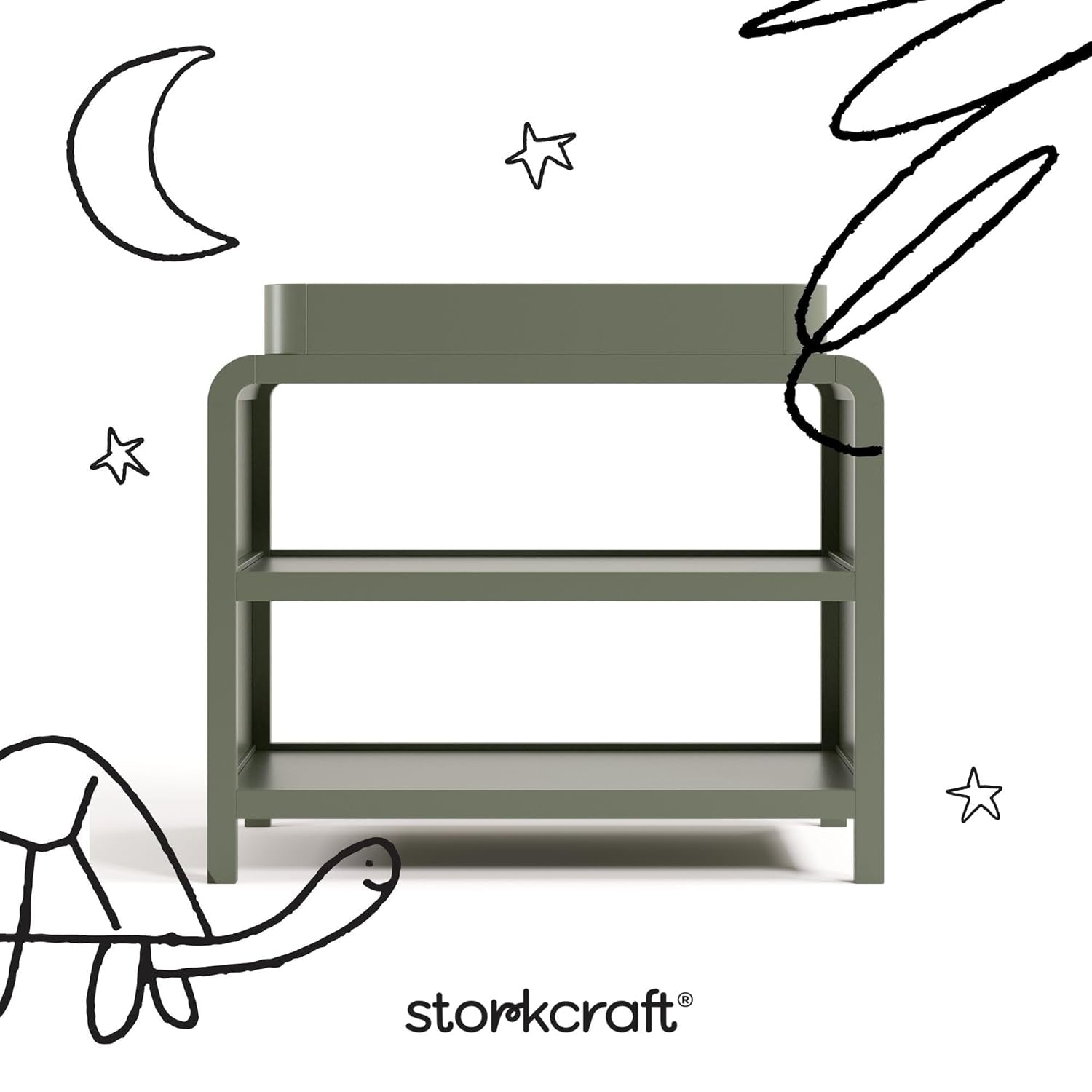 Santos Changing Table (Olive) – GREENGUARD Gold Certified Baby Changing Table, Solid Wood Changing Table for Baby, Removable Changing Topper Fits Standard-Size Changing Pad