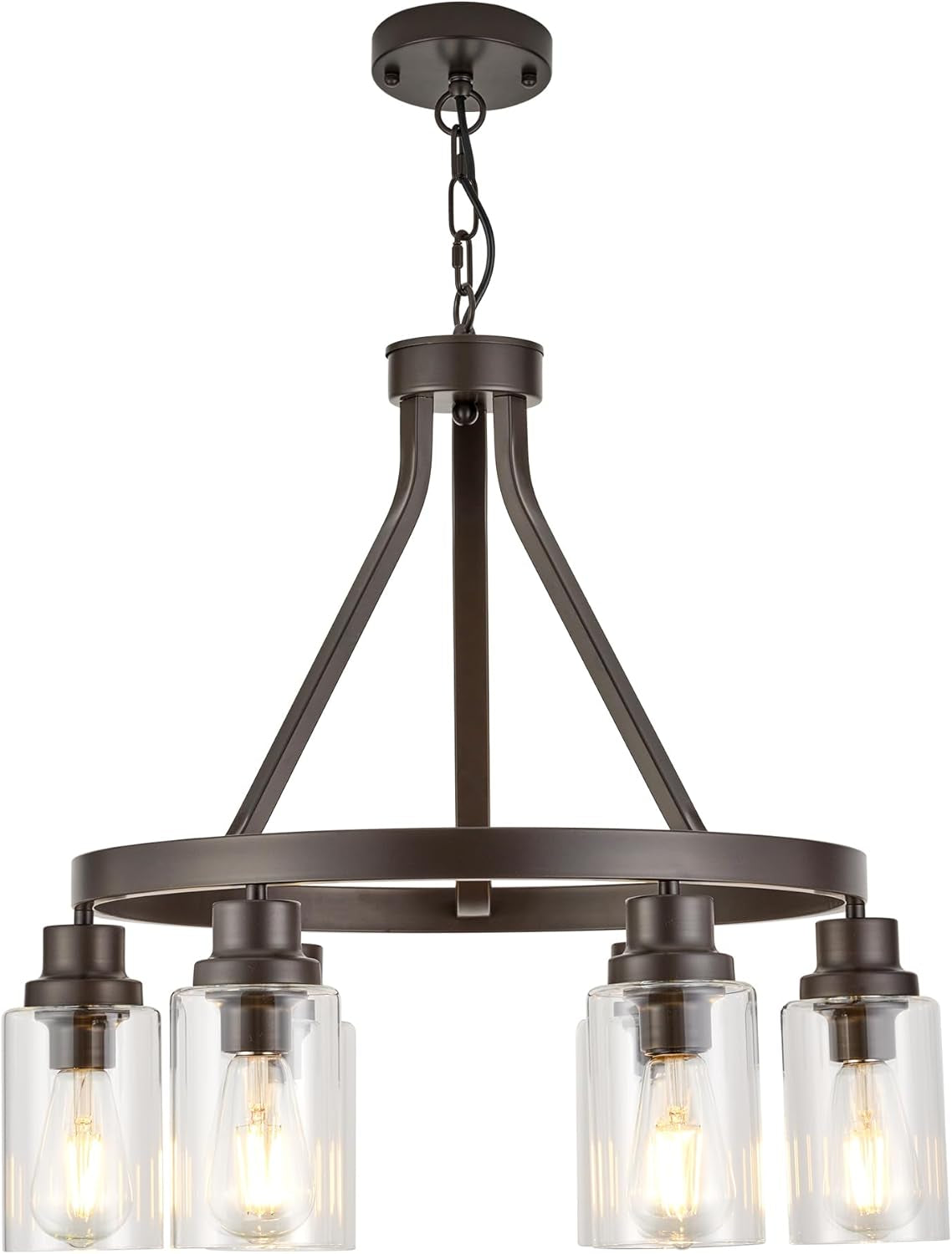 Oil Rubbed Bronze Dining Room Lighting Fixture Hanging Farmhouse Chandelier 6 Light Kitchen Island Lighting with Glass Shade