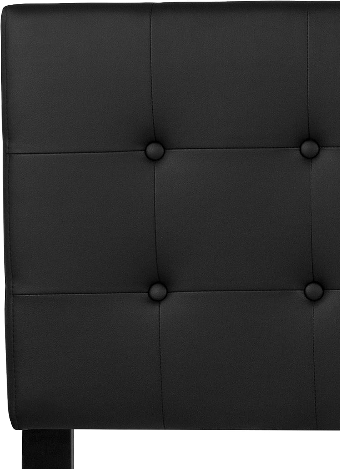 Lennox Adjustable Height Button Tufted and Box Stitch Upholstered Queen Size Headboard in Black Vinyl