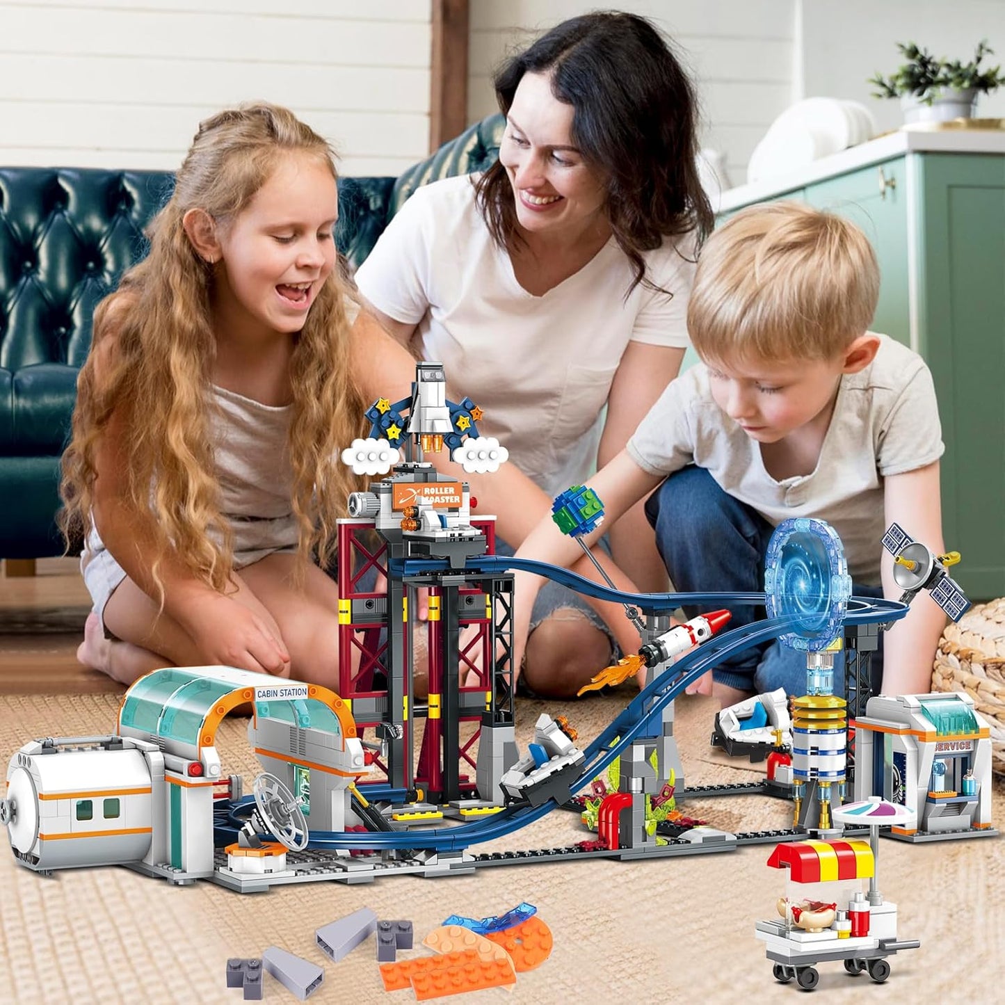 Space Roller Coaster Building Toy - 926PCS Coaster Building Set Features Lift Platform, Satellites, Rocket Buildable Space Rollercoaster Adventure Park for Adults Kids Girl Boy Ages 8+