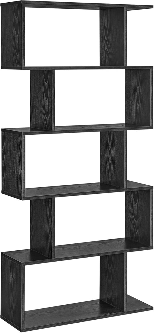 Bookshelf, 5-Tier Bookcase, Tall Display Shelf, Freestanding Storage Shelf, Room Divider, for Home Office, Living Room, Bedroom, Study, Ebony Black ULBC062T56