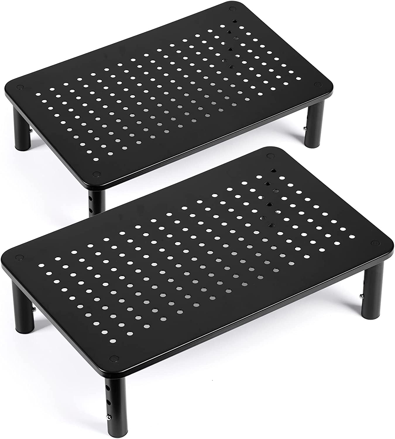 Tv/Monitor Riser Desktop Stand, Flat Screen, Sturdy Metal Laptop Computer Shelf for Printer, Imac, 3 Height Adjustable PC with Mesh Platform , 2 Pack