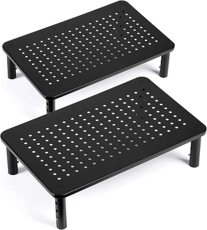 Tv/Monitor Riser Desktop Stand, Flat Screen, Sturdy Metal Laptop Computer Shelf for Printer, Imac, 3 Height Adjustable PC with Mesh Platform , 2 Pack