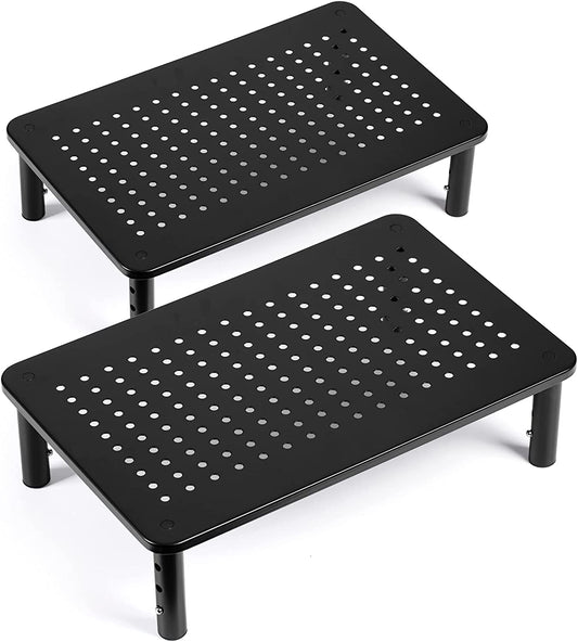 Tv/Monitor Riser Desktop Stand, Flat Screen, Sturdy Metal Laptop Computer Shelf for Printer, Imac, 3 Height Adjustable PC with Mesh Platform , 2 Pack