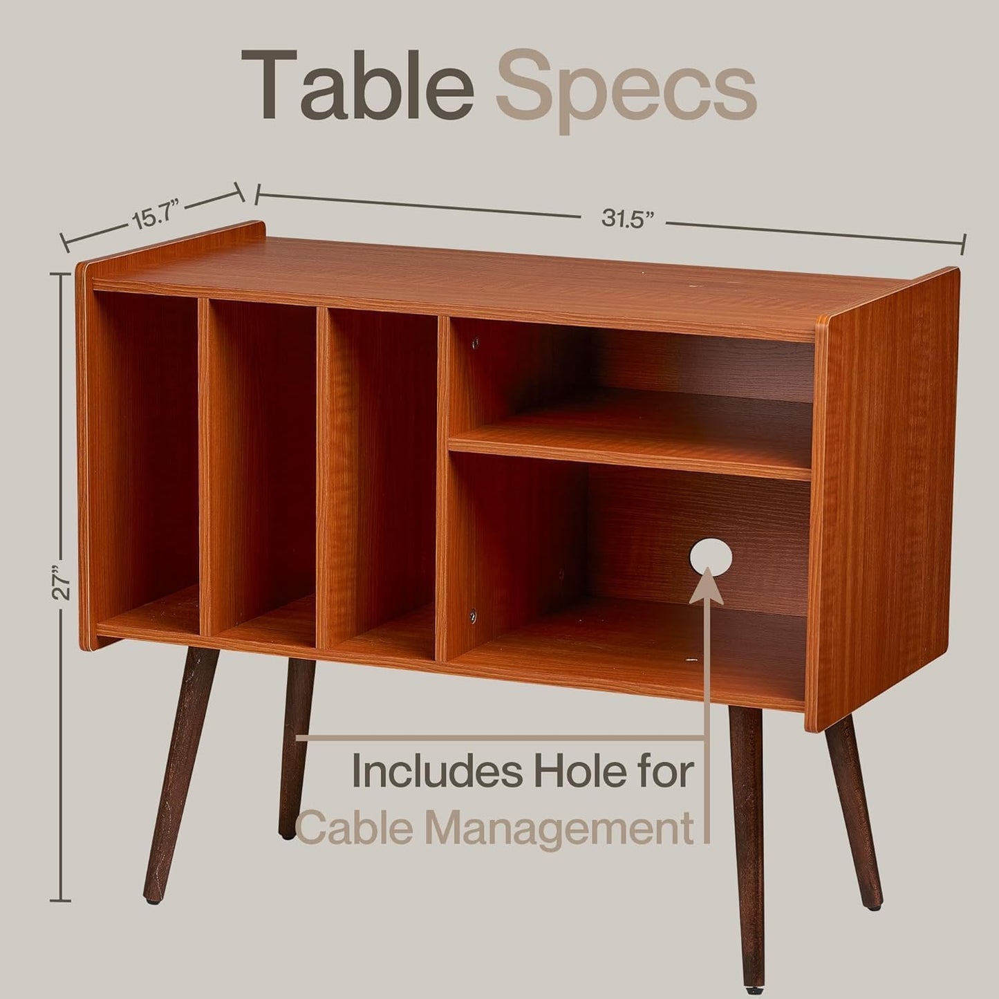 Record Player Stand with Vinyl Storage – Turntable Table with Shelves and Backboard – Walnut Wood Frame Vinyl Record Storage with Headphone Hook – Compact Audio Stand with Stabilizers