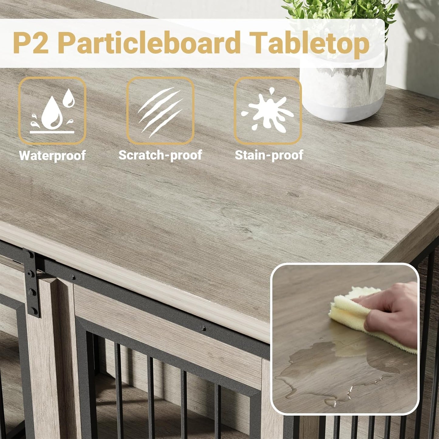 78 Double Dog Crate Furniture for 2 Large Dogs Indoor, Wooden Furniture Dog Crates with Dog Bowl, Dog Kennel Furniture TV Stand Large Breed Grey