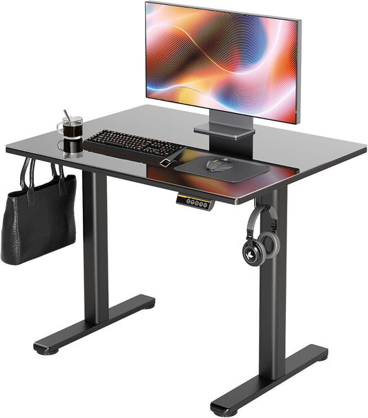 Electric Glass Standing Desk, 35X20 Inch Adjustable Height Stand up Desks Quick Install for Computer, Black
