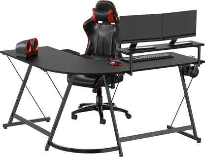 51 X 51 Inches Vista L-Shaped Desk with Monitor Stand and Drawer, Black