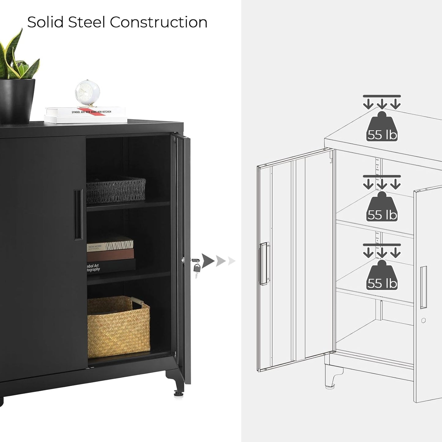 Garage Cabinet, Metal Storage Cabinet with Doors and Shelves, for Home Office, Garage and Utility Room, Black UOMC013B01