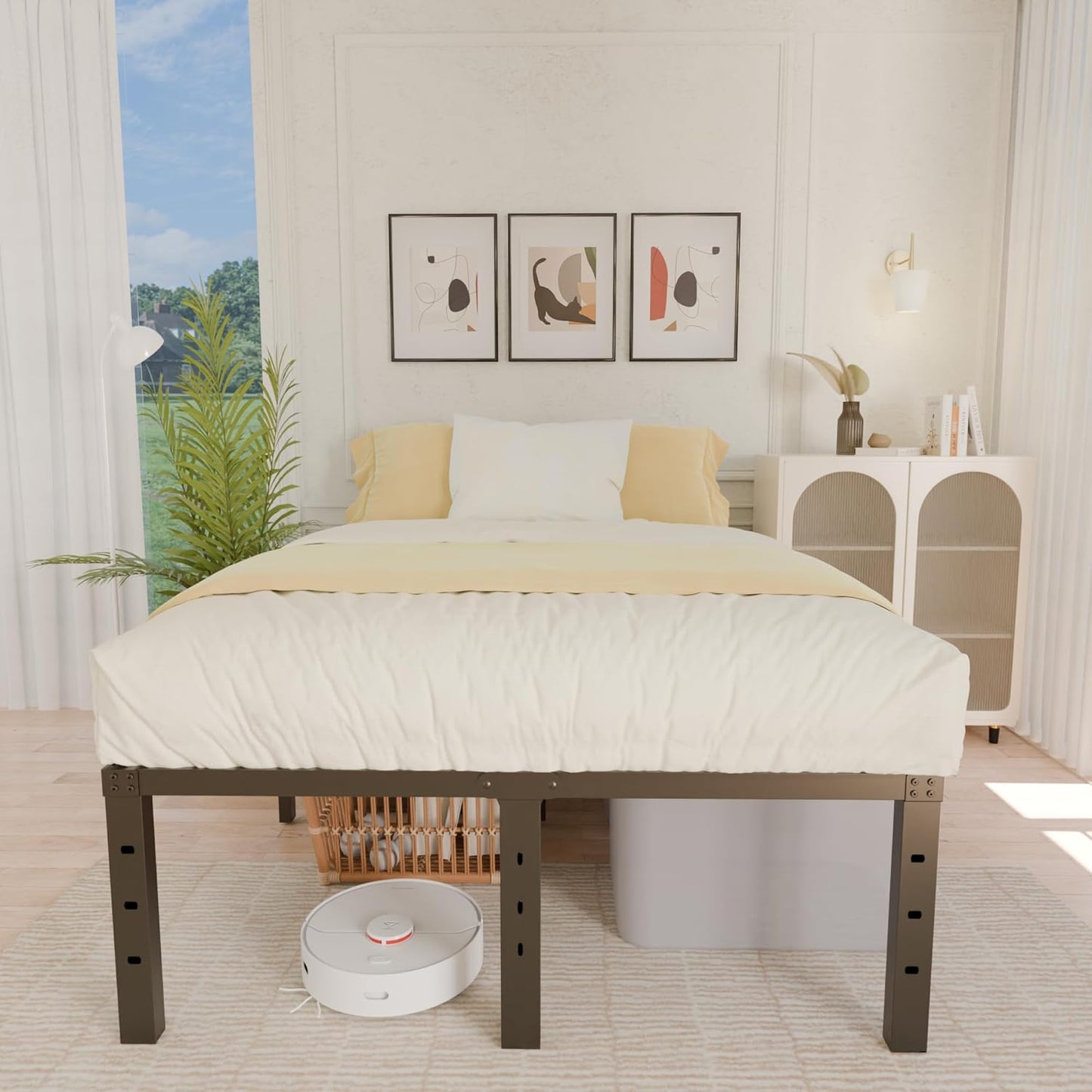 18 Inch Metal Full Size Bed Frame - Black Basic Steel Slats Platform, Easy Assembly Heavy Duty Noise Free Bedframes, No Box Spring Needed