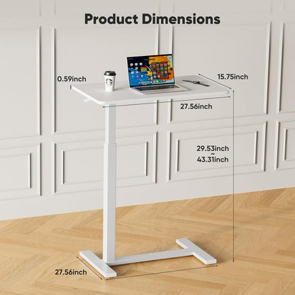 Overbed Bedside Table with Wheels, Adjustable Hospital & Home Use Bed Rolling Laptop Table, Mobile Standing Desk, White