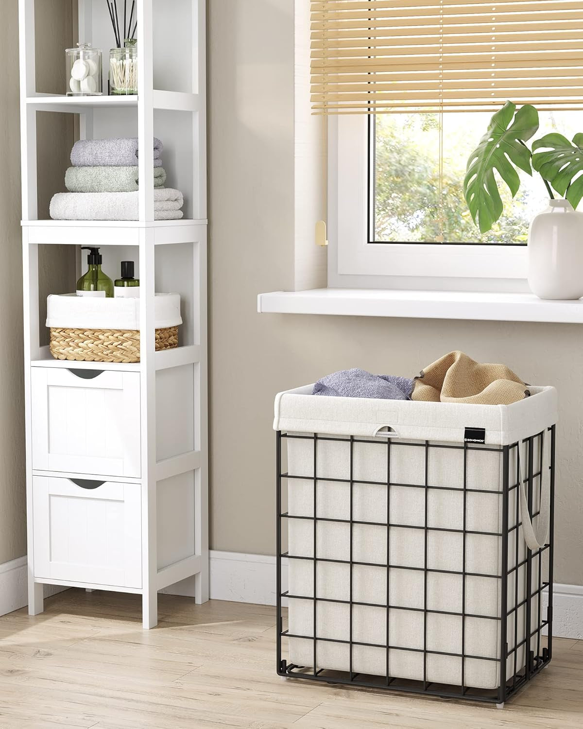 Laundry Hamper, 23.8 Gal. (90L) Laundry Basket, Collapsible Clothes Hamper, Black and White ULCB190W01