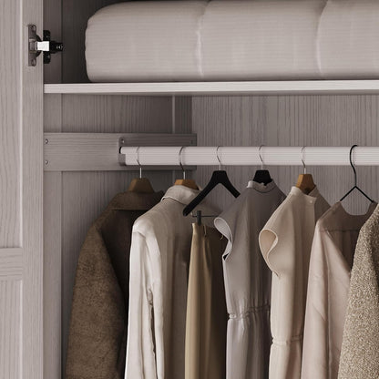 3 Door Armoire Wardrobe Closet with Mirror, Large Wardrobe Closet with Doors, White Armoire for Bedroom with Hanging Rods & Shelves for Long Clothing, Short Clothing and Stacking, Modern