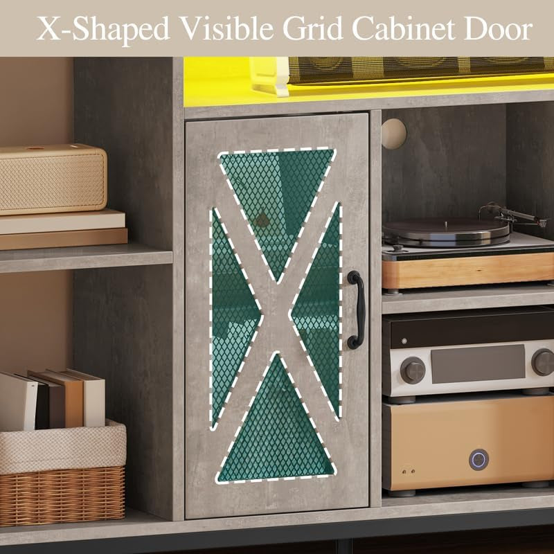 TV Stand for 70/65 Inch TV, 33.5'' Tall TV Stands for Living Room, Entertainment Center with Storage, LED TV Stand with Power Outlets, TV Media Console Cabinet, Grey