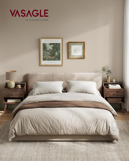 Nightstands, Set of 2, Bedside Tables with Hidden Drawers, Mid-Century End Side Tables with Solid Wood Legs, for Bedroom, Natural Walnut ULET624K01