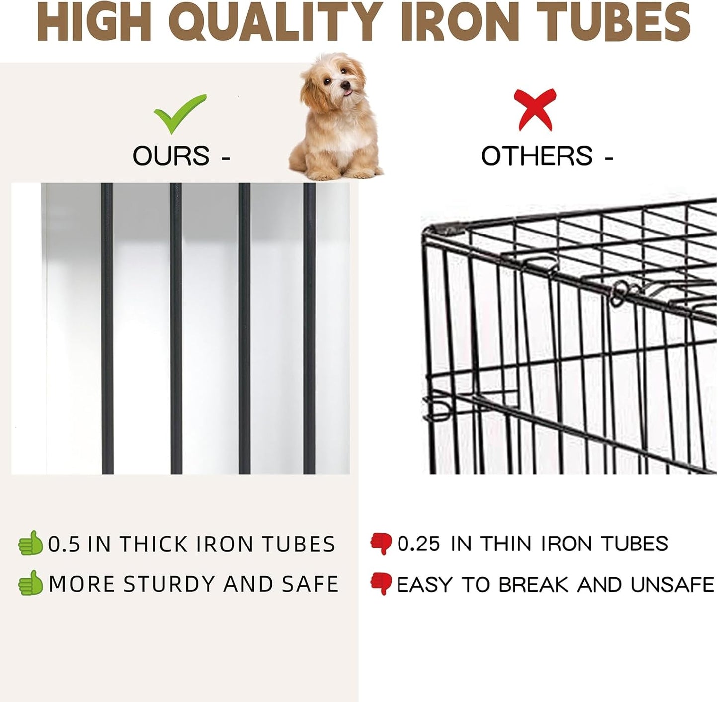 Dog Crate Furniture with Divider,Wooden Dog Kennel End Table,Large Breed Dog House Indoor for One Large Dog or Two Small Dogs,Double Doors,47''W*24''D*35''H,White