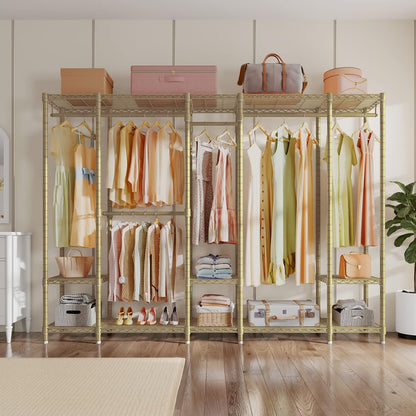 V50 Closet Organizer System, Extra Large Heavy Duty Clothes Rack with Adjustable Shelves, Freestanding Modern Wardrobe for Bedroom, Walk-In Closet, Dressing Room, 1300 Lbs Capacity, Gold