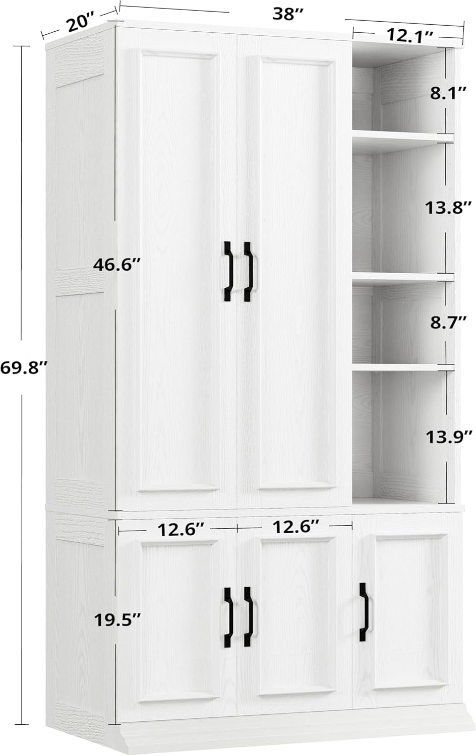 Armoire Wardrobe Closet 70" H, 5 Doors Bedroom Wooden Wardrobe with 4 Storage Shelves and Hanging Rod, Clothing Storage Cabinet Organizer Combination, White