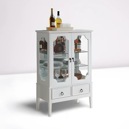 - Curio Accent Storage Cabinet with Doors, Glass Shelves & Drawers - Sideboard Buffet Display Cabinet for Living Room Dining Room Kitchen, White