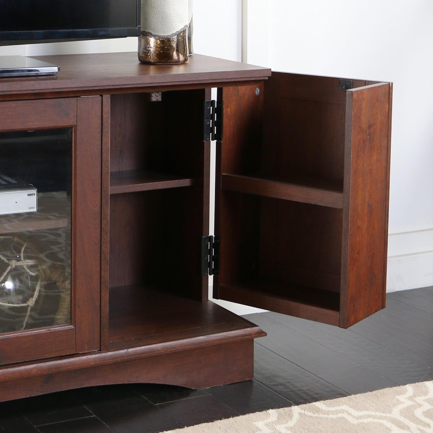 Traditional Wood Universal TV Stand with Storage Cabinets for Tv'S up to 65" Living Room Entertainment Center, 44 Inch, Traditional Brown