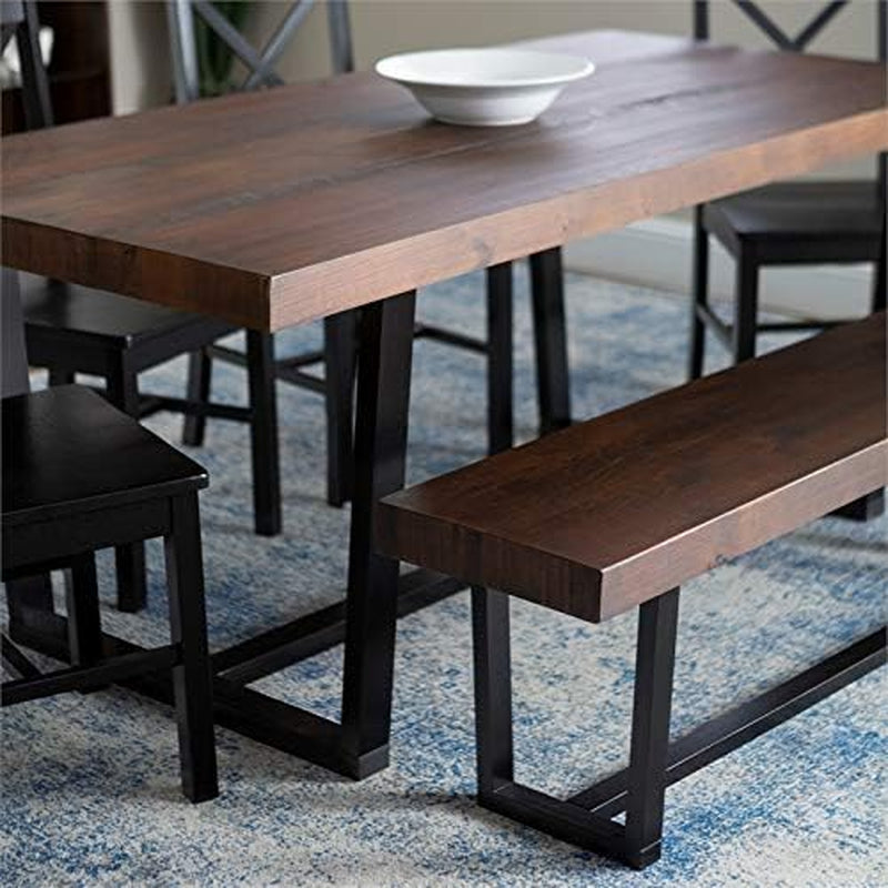 Barnes 6-Piece Rustic Metal and Wood Dining Table with X-Back Chairs Set of 6 Mahogany/Black