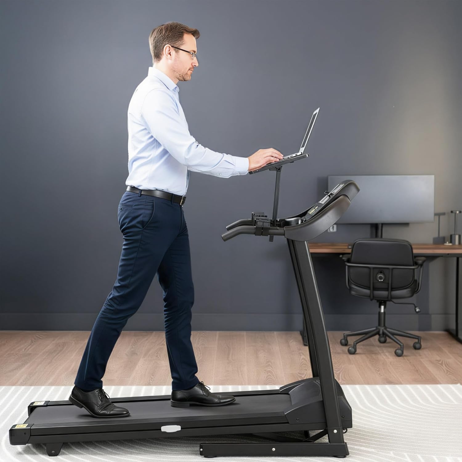 Universal Wooden Laptop Treadmill Desk, Adjustable Ergonomic Notebook Mount Stand for Treadmills, Includes Mouse Pad and Wrist Support, Stand-Tdml4