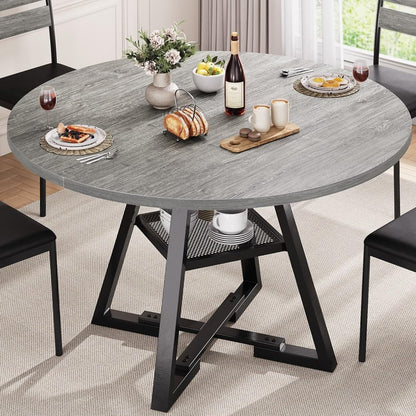 round Dining Table for 4,Kitchen Dining Room Circle Dinner Pedestal Table,Space Saving Wood Kitchen & Dining Room Furniture, 42In,Grey